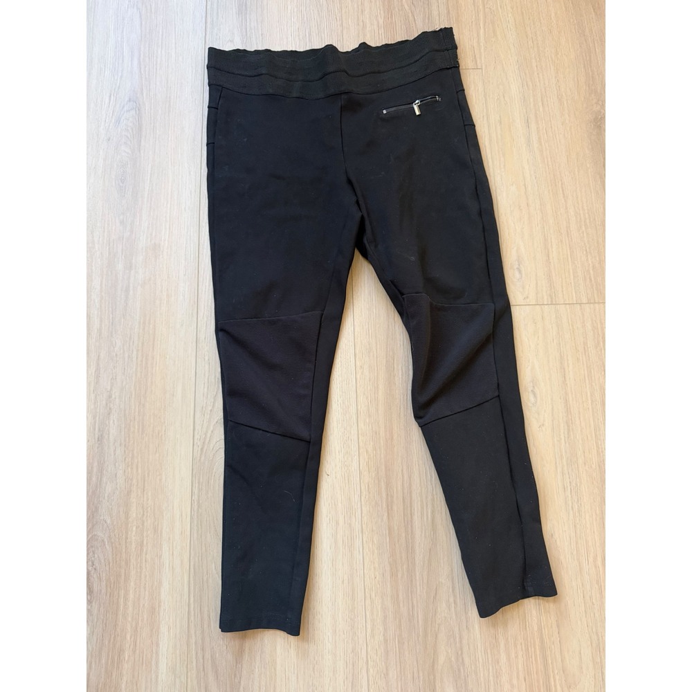 Zara Basic Black Moto Leggings Ribbed Waistband Zip Detail Women XL